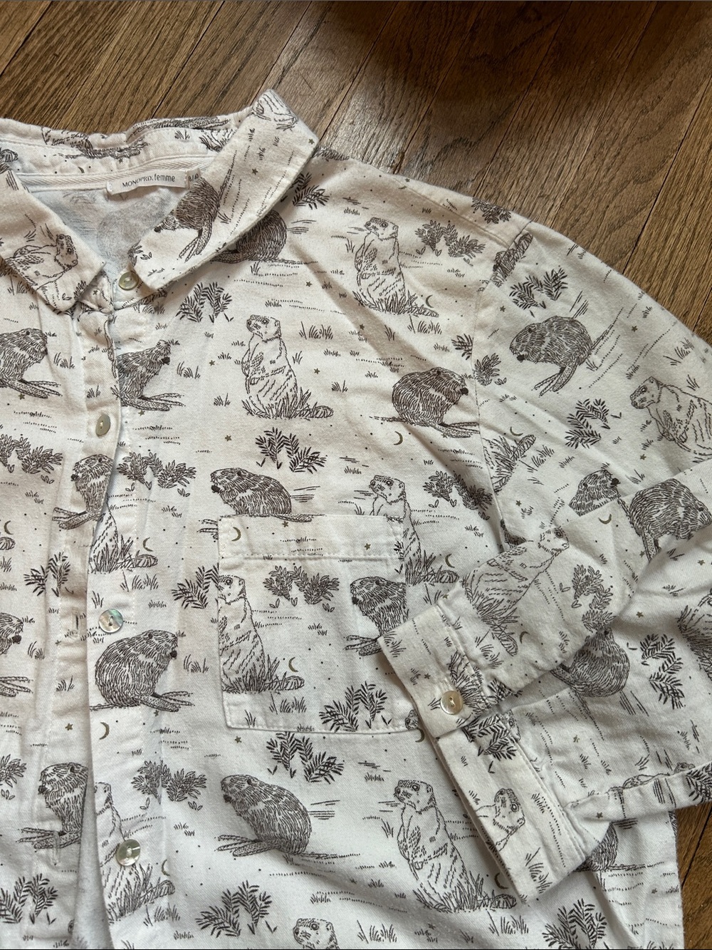 Beaver Print Flannel Shirt - Lounge wear / Night shirt